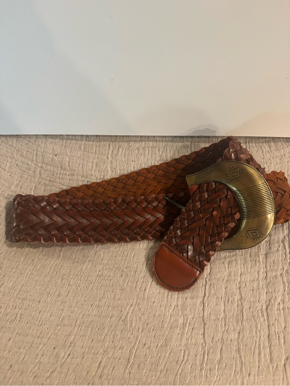 Cabi Woven Leather Belt Size M Brown Wide Boho Western Statement Buckle Belt - Picture 5 of 11